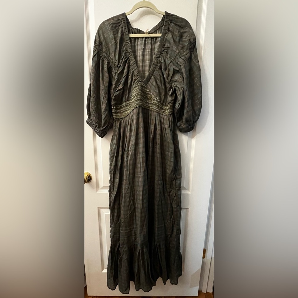 Brand New Free People Golden Hour Maxi Dress in Green Plaid - New Without Tag